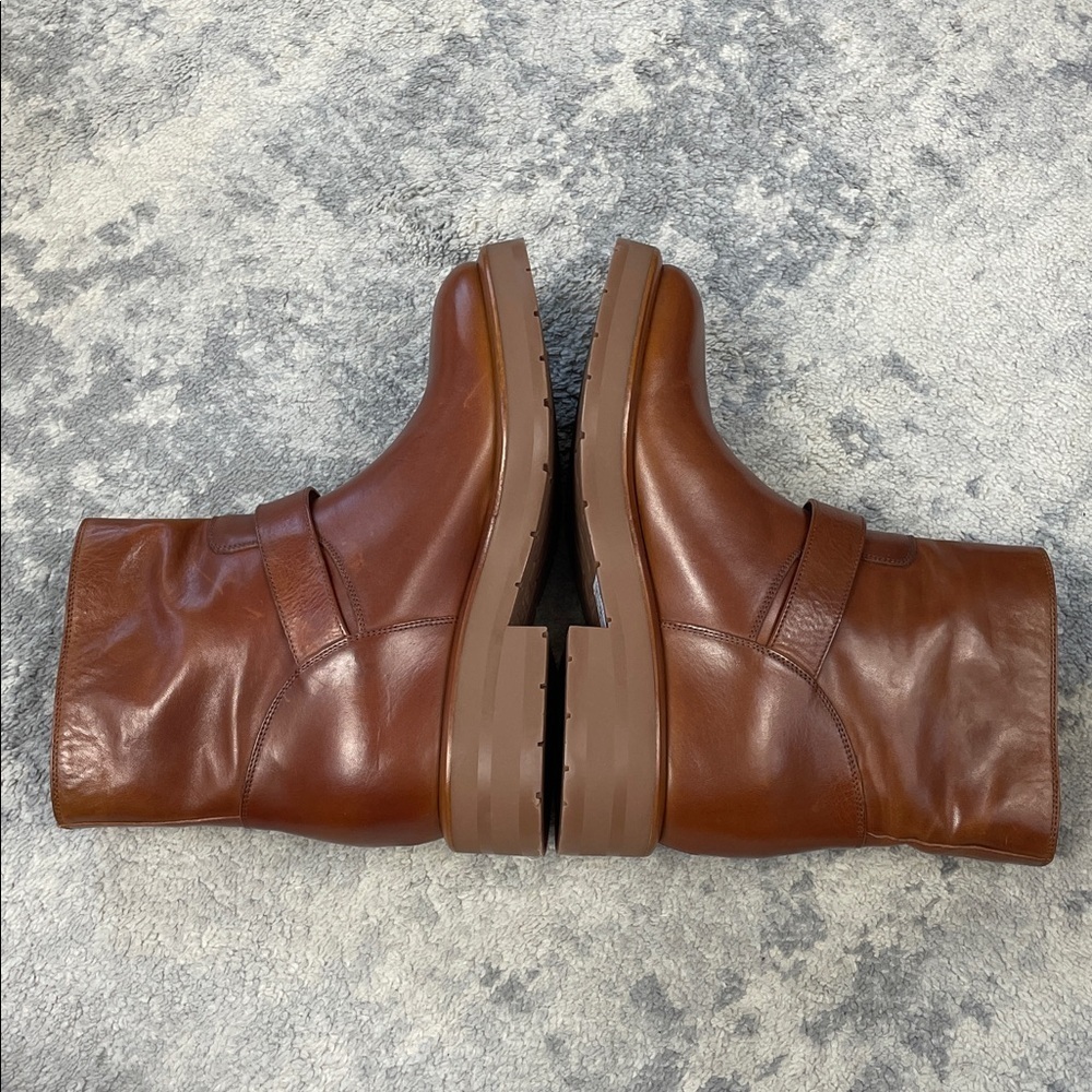 NIB Chloe Coddington Biker Ankle Boots C Buckle Ginger Brown Designer Sz 39.5 - Picture 11 of 15